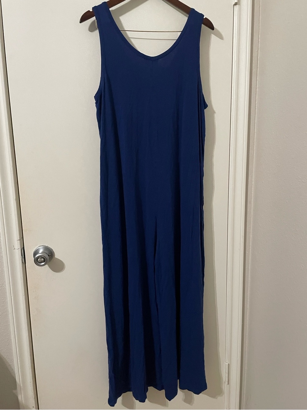 J. Jill Navy Blue Wide Leg Knit Jumpsuit Sleeveless Pockets Large - Picture 3 of 8